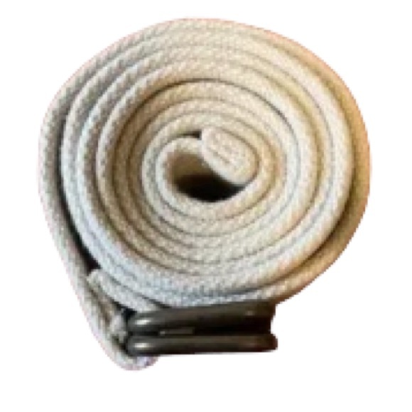 Woven Cotton Web Belt Cream Square Buckle UNISEX Men Women Waist 26 Inches - Picture 2 of 11